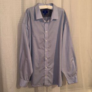 EGARA 4X Blue Navy Tiny Polka Textured Cotton Long Sleeve Dress Shirt